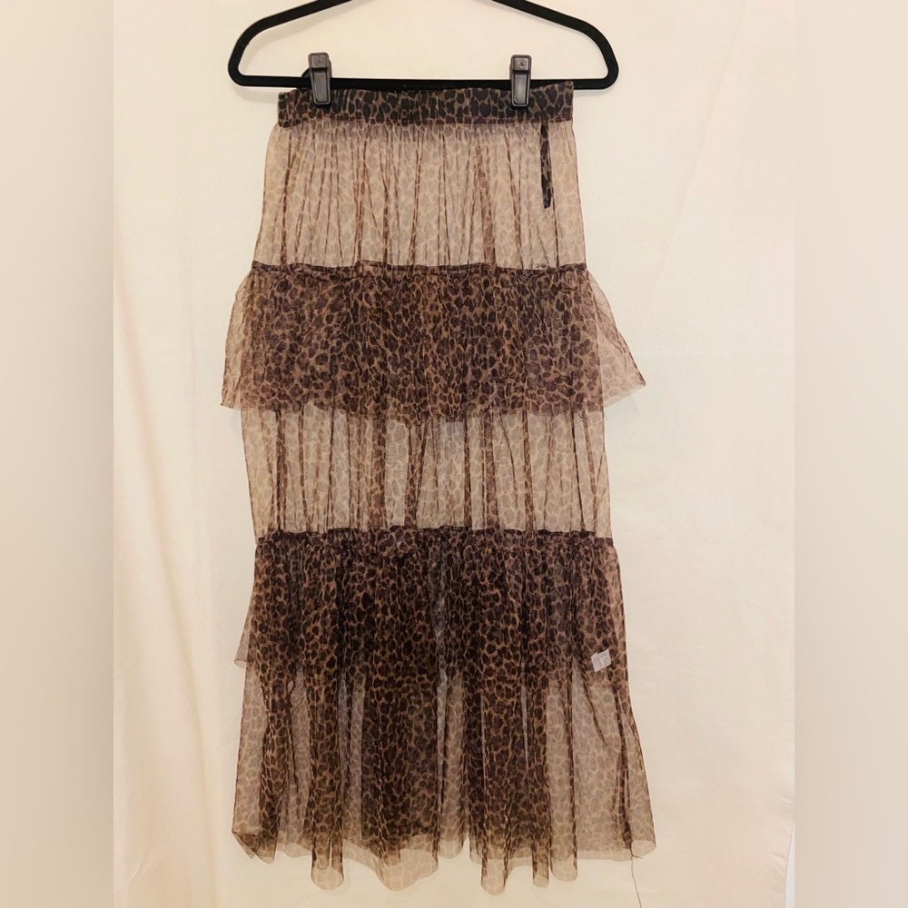 Sheer Tiered Leopard Print Skirt
